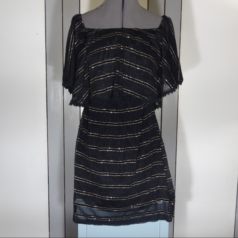 Off the Shoulder Black & Gold Dress SMALL